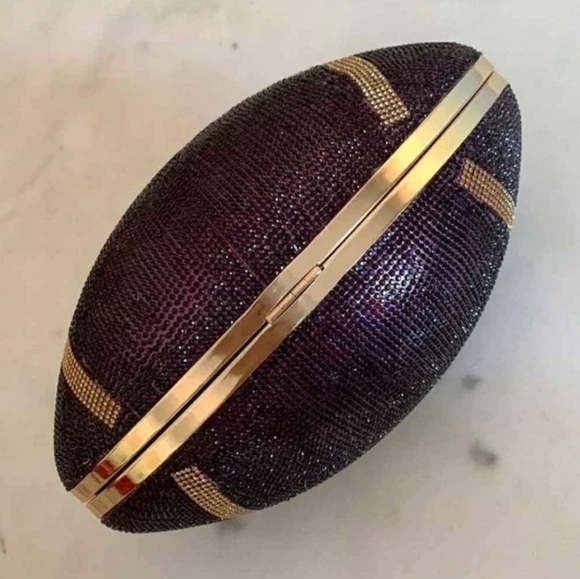 Purple/Gold Rhinestone Football Clutch - Picture 2 of 5